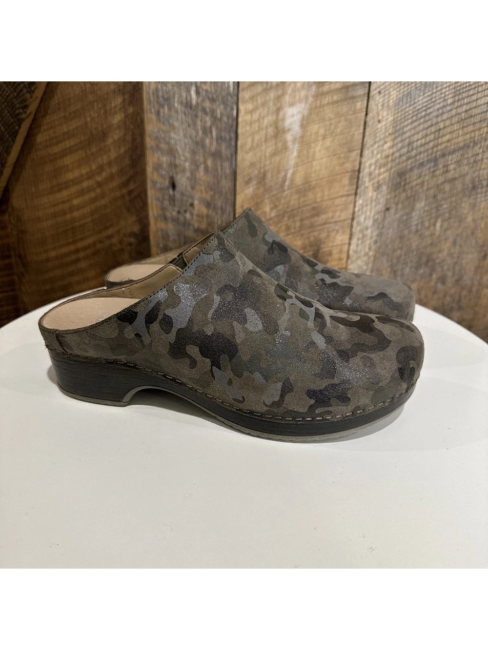 Dansko Brenda Leather Camo Print Mule Clog Size EU 39